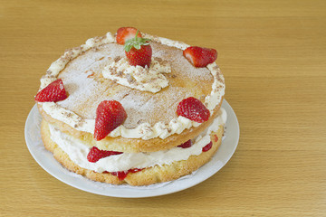 Homemade strawberry and cream sponge