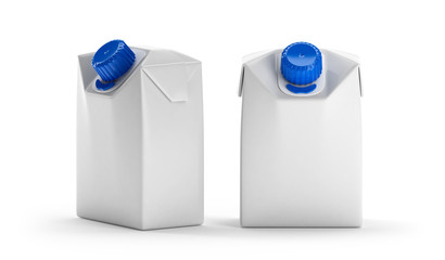 Two blank juice or milk package models. Isolated on white.
