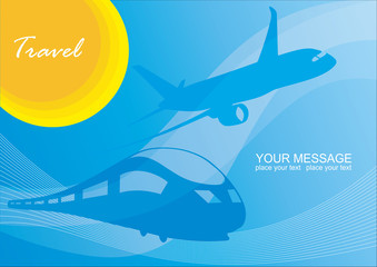Travel. Abstract background with the train and plane image.