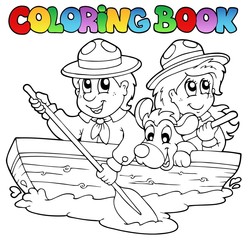 Livre de coloriage avec des scouts en bateau