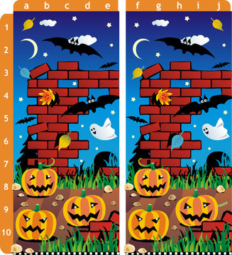 Find ten differences visual puzzle - Halloween pumpkins