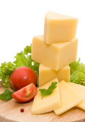 Yellow cheese on white