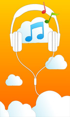 Music on the cloud 3 (headphone, orange background)