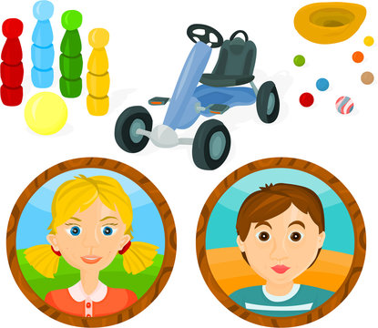 Set of a children's games accessories and portraits B