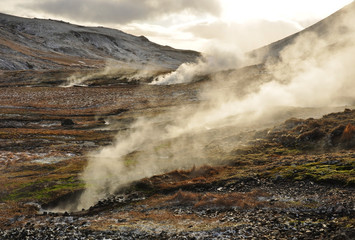 Valley of small geysers and solfataras, Iceland