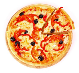 Pizza with olives isolated on white