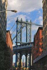 Manhattan Bridge Tower between Brooklyn Buildings