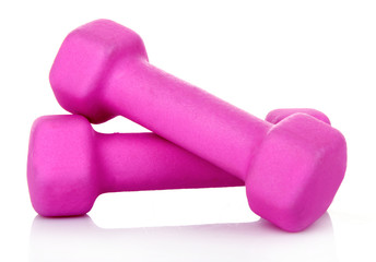 Pink Dumbbells on the white background