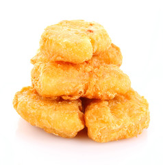 fried pieces  of  chicken on white background