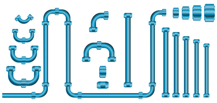 set of pvc pipe line and screw isolated on white background