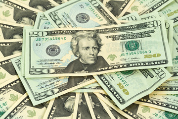 Stack od 20 dollar banknotes