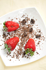 Fresh strawberries and chocolate pieces