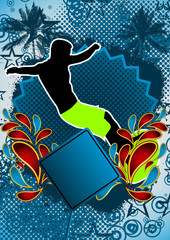 Summer abstract background design with surfer silhouette.