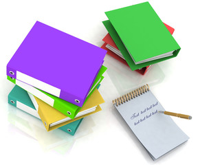 folders and notebook with a pen on a white background