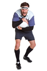 Rugby player cut out on white