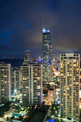 Fototapeta na wymiar modern city at night at vertical format