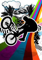 Summer abstract background design with bmx biker silhouette