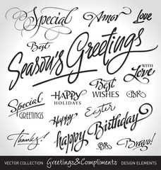 seasonal & holiday greetings, hand lettering (vector)