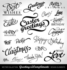 seasonal & holiday greetings, hand lettering (vector)