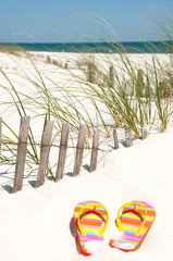 Flip flops on sand dune