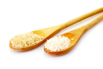 Two kinds of rice in spoons