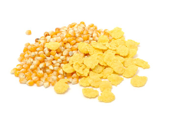 Corn Flakes And Corn Kernels Isolated on White Background