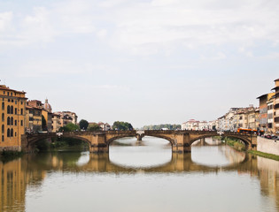 Reflection of Ponte alle Grazie Bridge Florence , Italy