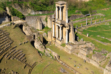 Remains of Roman Amphitheatre in Volterra, Tuscany, Italy - obrazy, fototapety, plakaty