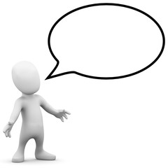 3d Little man speaks his mind