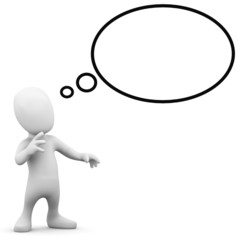 3d Little man thinks a lot