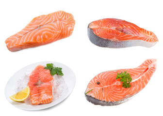set with fresh salmon steak