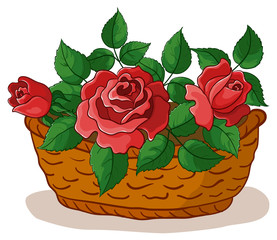 Basket with flowers roses