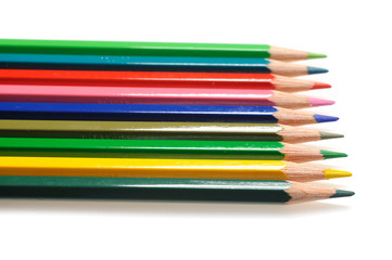 Many colorful school pencils isolated on white background