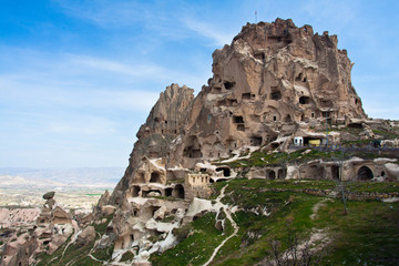Cappadocia valley. Uchisar cave castle.