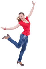 Young happy stretching woman