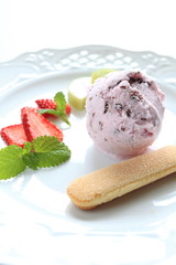 Ice cream with cookie and freshness strawberry