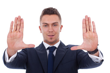 business man looking things in perspective