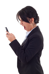 business woman shouting to a mobile