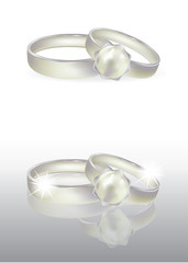 Wedding platinum ring with pearl, vector illustration