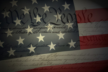 American Constitution with Flag