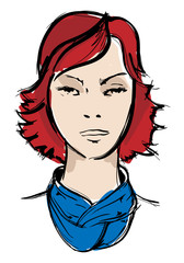 Hand-drawn fashion model. Vector illustration. Woman's face