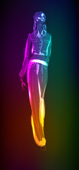 Hand-drawn fashion model from a neon. Vector illustration. A lig