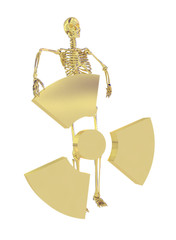 Gold skeleton and radiation symbol isolated
