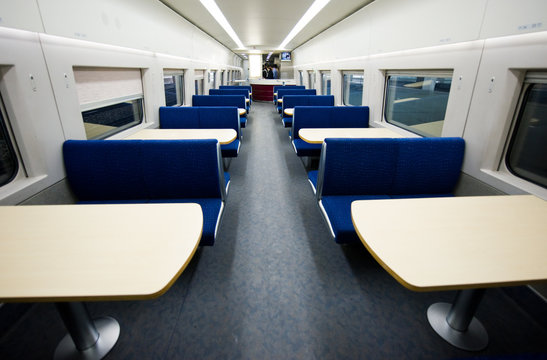 Empty Dining Car On Train.