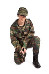 army girl holding gun