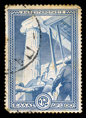 reconstruction of Greece vintage postage stamp