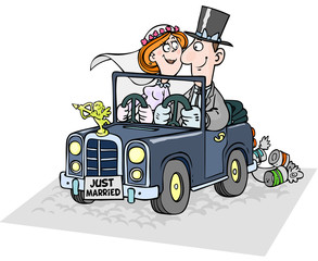 Cartoon wedding car.