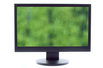 raindrops falling down at tv screen