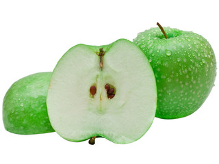two green apples, isolated on white background