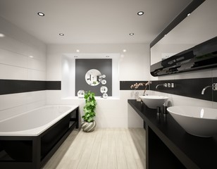 Cuarto de baño blanco y negro